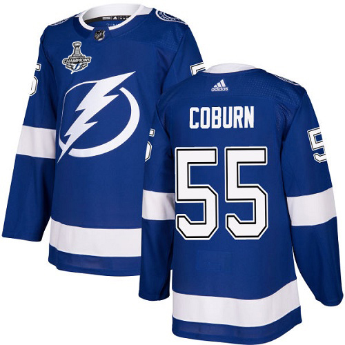 Men Adidas Tampa Bay Lightning #55 Braydon Coburn Blue Home Authentic 2020 Stanley Cup Champions Stitched NHL Jersey